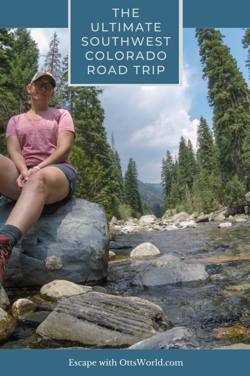 Sherry Ott hiking a rocky creek in Colorado