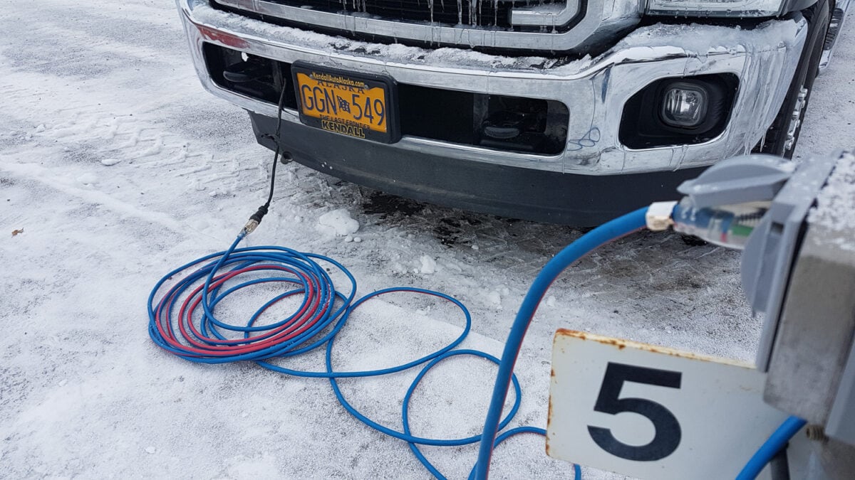 winter driving Alaska plug in car